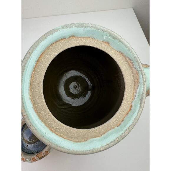 OOAK Blue Beige Ceramic Hand Thrown Pottery Tea Plate Cup Teapot Tea Set 3-Piece - Picture 9 of 12